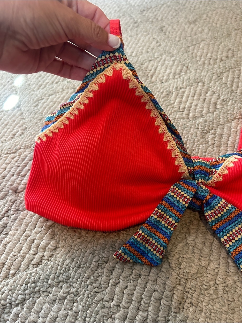 Swimsuits For All Red Tie-Front Bikini with Multicolor Trim - Picture 6 of 13